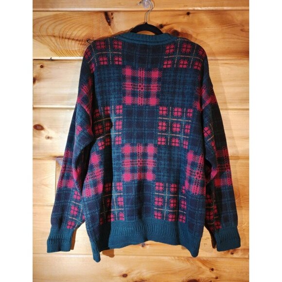Vintage Gant Size Large Red Green Plaid Cotton Heavy Crew Sweater - Picture 2 of 9
